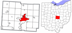 Location of Newark in Licking County and State of Ohio