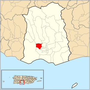 Location of barrio Magueyes Urbano within the municipality of Ponce shown in red