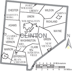 Map of Clinton County Ohio With Municipal and Township Labels