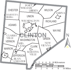 Map of Clinton County Ohio With Municipal and Township Labels