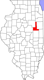 Map of Illinois highlighting Ford County