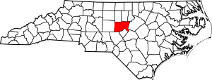 Map of North Carolina highlighting Chatham County