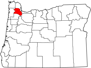 Map of Oregon highlighting Washington County