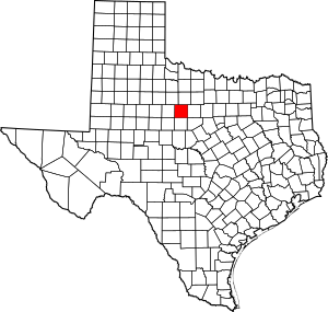 Map of Texas highlighting Shackelford County