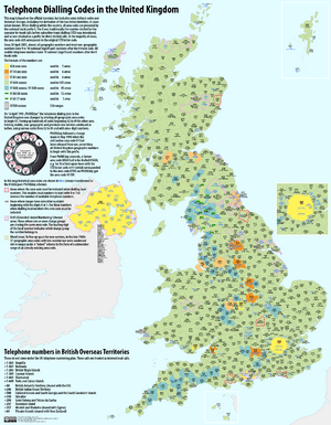 Map of the Telephone Dialling Codes in the United Kingdom