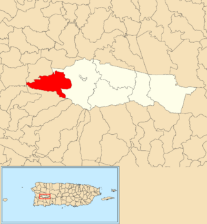 Location of Montoso within the municipality of Maricao shown in red