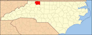 North Carolina Map Highlighting Surry County