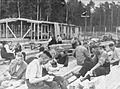Stutthof prisoners eat during a break in the construction of the camp