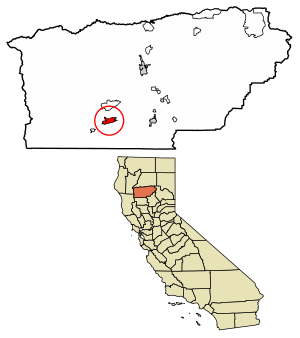 Location of Flournoy in Tehama County, California.