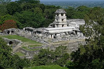 The Palace from the top of Temple of the Cross - Palenque Maya Site, Feb 2020