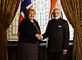 The Prime Minister, Shri Narendra Modi meeting the Prime Minister of Norway, Ms. Erna Solberg, on the sidelines of India-Nordic Summit, in Stockholm, Sweden on April 17, 2018 (1)