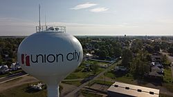 Union City water tower and skyline