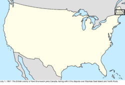 Map of the change to the international disputes involving the United States in central North America on July 1, 1867