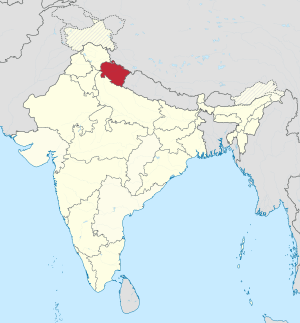 A map showing where Uttarakhand is in the Republic of India
