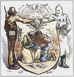 White League and Ku Klux Klan alliance, in illustration, by Thomas Nast, in Harper's Weekly, October 24, 1874