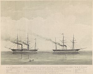 'Basilisk', paddle sloop, 6 guns, towing stern-to-stern with 'Niger', screw sloop, 14 guns RMG PY0944
