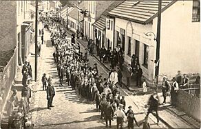 Зеница - 1928 - краљев рођендан, улица краља Петра I (данашња Титова), ретуширана разгледница