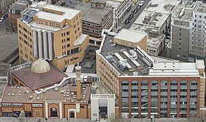 Aerial view of East London Mosque complex - Feb 2014