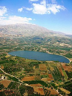 Lake Ram near Mount Hermon (background), in the northeastern Golan Heights