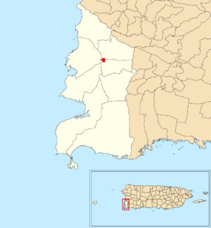 Location of Cabo Rojo barrio-pueblo within the municipality of Cabo Rojo shown in red