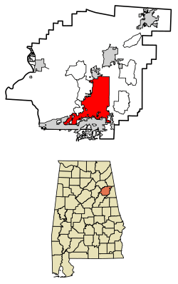 Location of Anniston in Calhoun County, Alabama.