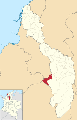 Location of the municipality and town of San Jacinto del Cauca in the Bolívar Department of Colombia