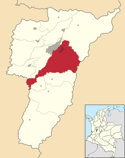 Location of the municipality and town of Calarcá, Quindío in the Quindío Department of Colombia.