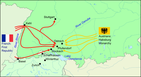 Convergence of French Republic and Habsburg armies on Ostrach near the Danube in 1799
