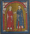 Count Ponç I of Empúries swears loyalty to Count Gilabert II of Roussillon, who shakes his hand