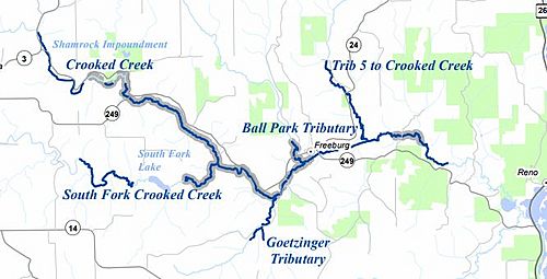 Map of Crooked Creek and tributaries