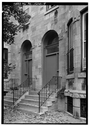 DETAIL VIEW, NORTH FRONT ENTRANCES - Edward Drinker Cope Houses, 2100-2102 Pine Street, Philadelphia, Philadelphia County, PA HABS PA,51-PHILA,539-4