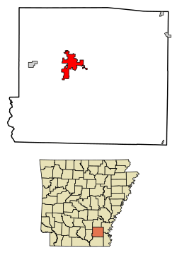 Location of Monticello in Drew County, Arkansas.