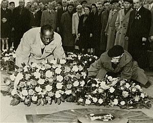 Eugene Bullard at the Tomb of the Unknown Soldier in Paris (1954)