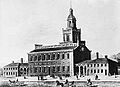 Exterior view of Independence Hall (circa 1770s)