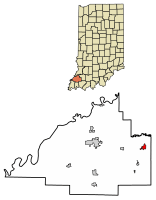 Location of Oakland City in Gibson County, Indiana.