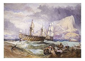 HMS Victory towed into Gibraltar