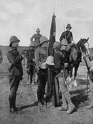 Indigenous soldier pledging alliance to the Spanish flag