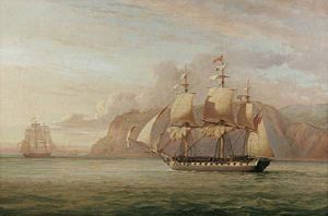 John Christian Schetky, HMS Amelia Chasing the French Frigate Aréthuse 1813 (1852)