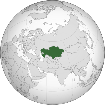 Land controlled by the Republic of Kazakhstan shown in dark green.