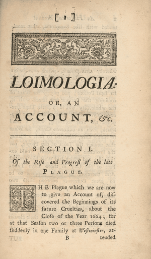 Loimologia, Nathaniel Hodges, 1720, p1