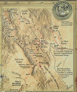 Map of 1806-07 Pike Expedition in Colorado