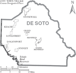 Map of De Soto Parish Louisiana With Municipal Labels