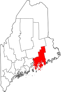 Map of Maine highlighting Hancock County