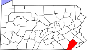 Map of Pennsylvania highlighting Chester County