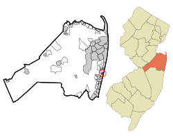 Location of Ocean Grove in Monmouth County, New Jersey. Inset: Location of Monmouth County in New Jersey.