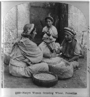 Native women grinding wheat, Palestinef