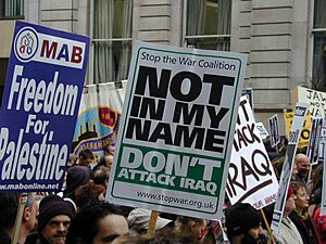 Not-in-my-name banner, Stop The War demo