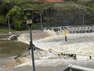 Parramatta Wharf bridge flooding 2021 at Phillip Street