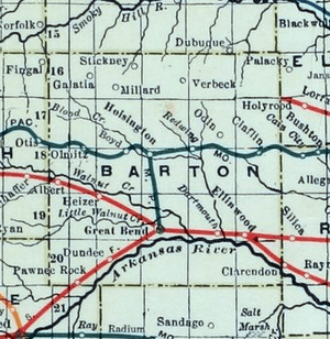 Stouffer's Railroad Map of Kansas 1915-1918 Barton County