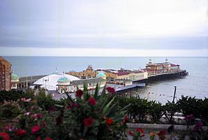 The Hastings Embroidery displayed in a white domed structure on the old Hastings Pier for the centenary celebration of the Battle of Hastings
